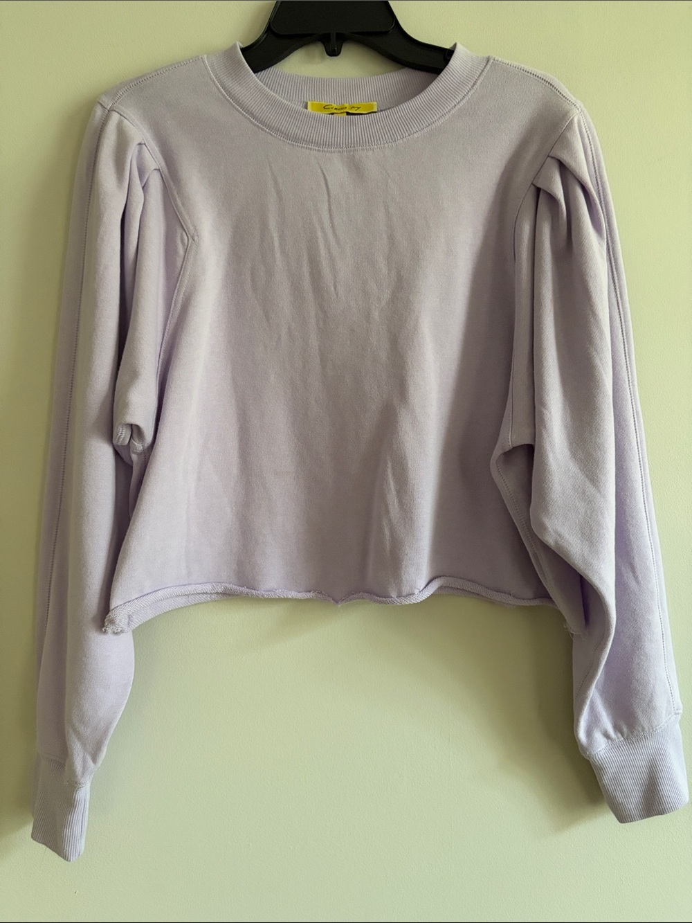 Cropped Lavender Puff-Sleeve Sweatshirt - Women's